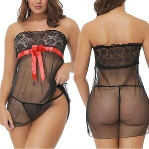 Sexy-Lingerie Sleepwear Lace Women's-Dress Set G-String Babydoll Nightwear